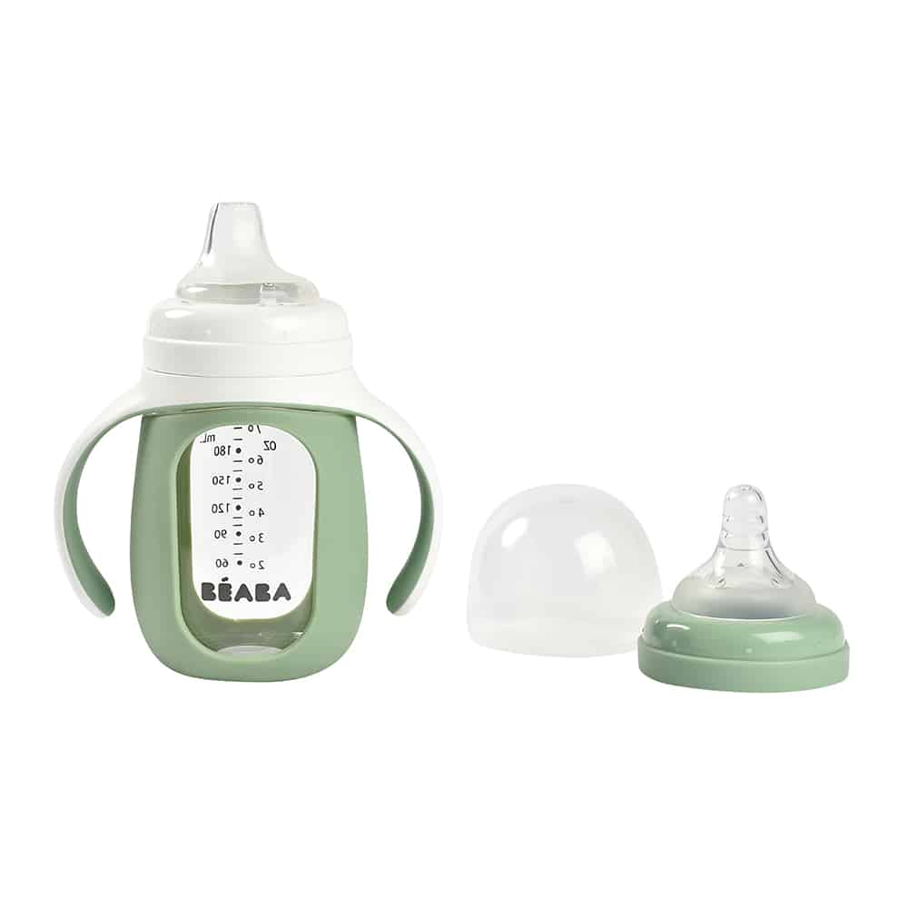 Beaba 2-in-1 Glass Training Cup with Silicone Sleeve, 210ml (4 Colors) - Pupsik Singapore