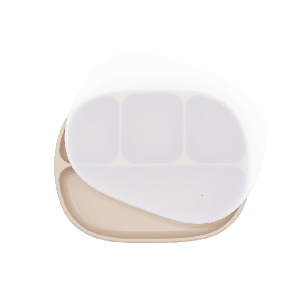 Biomom 4-Divided Silicone Suction Baby Plate with Translucent Cover (12 Colors) - Pupsik Singapore