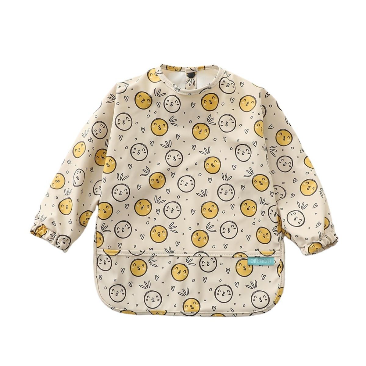 Biomom Baby Smock Bib - Beige Kissy Emoji (2 Sizes)