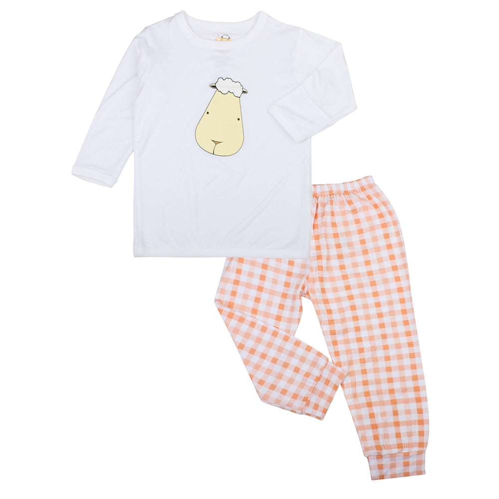 Baa Baa Sheepz Baby Long Sleeve Pyjama Set - Big Face White/Checkers Orange