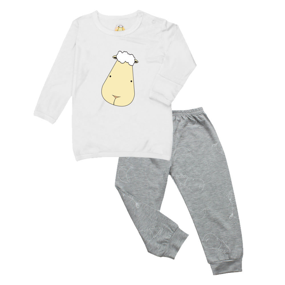 Baa Baa Sheepz Baby Long Sleeve Pyjama Set - Big Face White/Big Moon & Sheepz Grey