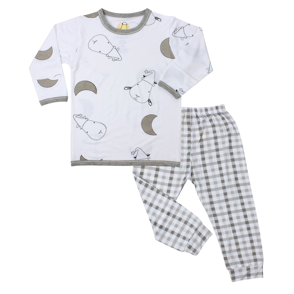 Baa Baa Sheepz Baby Long Sleeve Pyjama Set - Big Moon & Sheep White/Checkers Grey (1 Size)