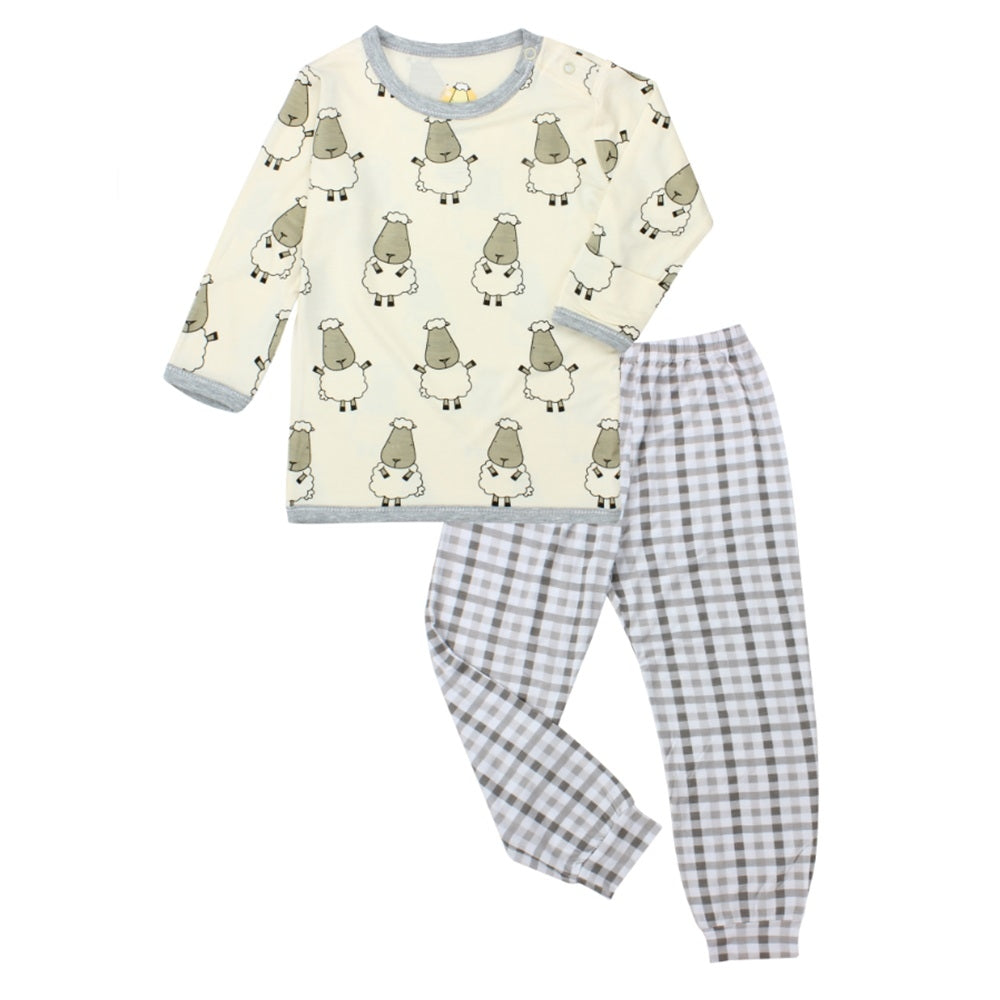 Baa Baa Sheepz Baby Long Sleeve Pyjama Set - Big Sheep Yellow/Checkers Grey