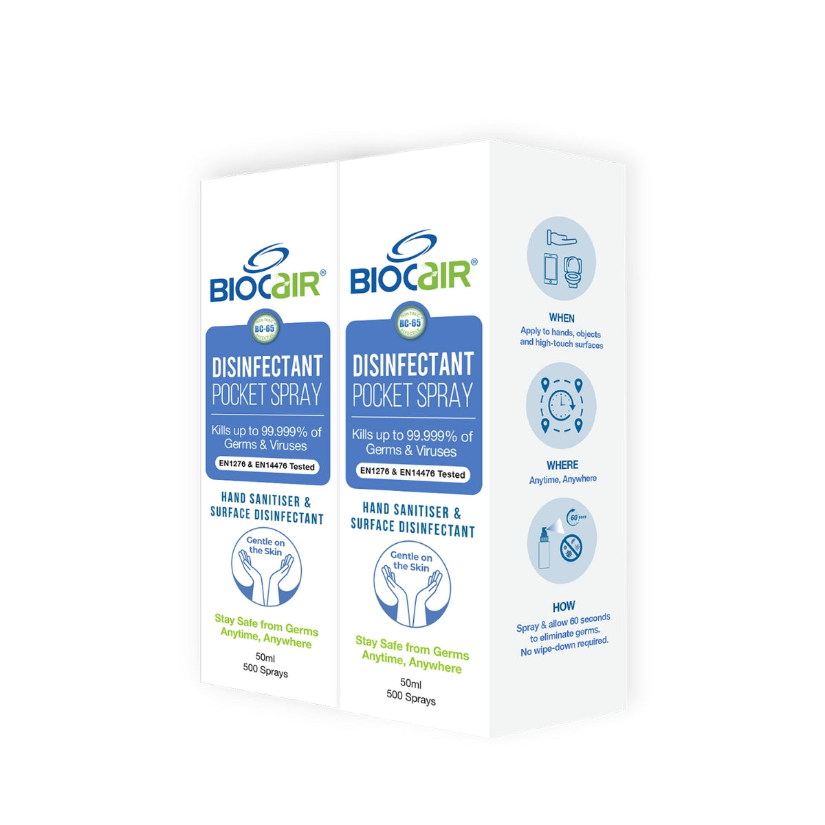 [Twin Bundle] BioCair Disinfectant Pocket Spray, 50ml - Exp 07/26
