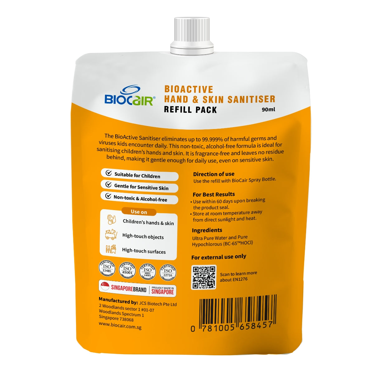 BioCair BioActive Hand & Skin Sanitiser Set, 50ml + 90ml Refill (Exp 06/26)