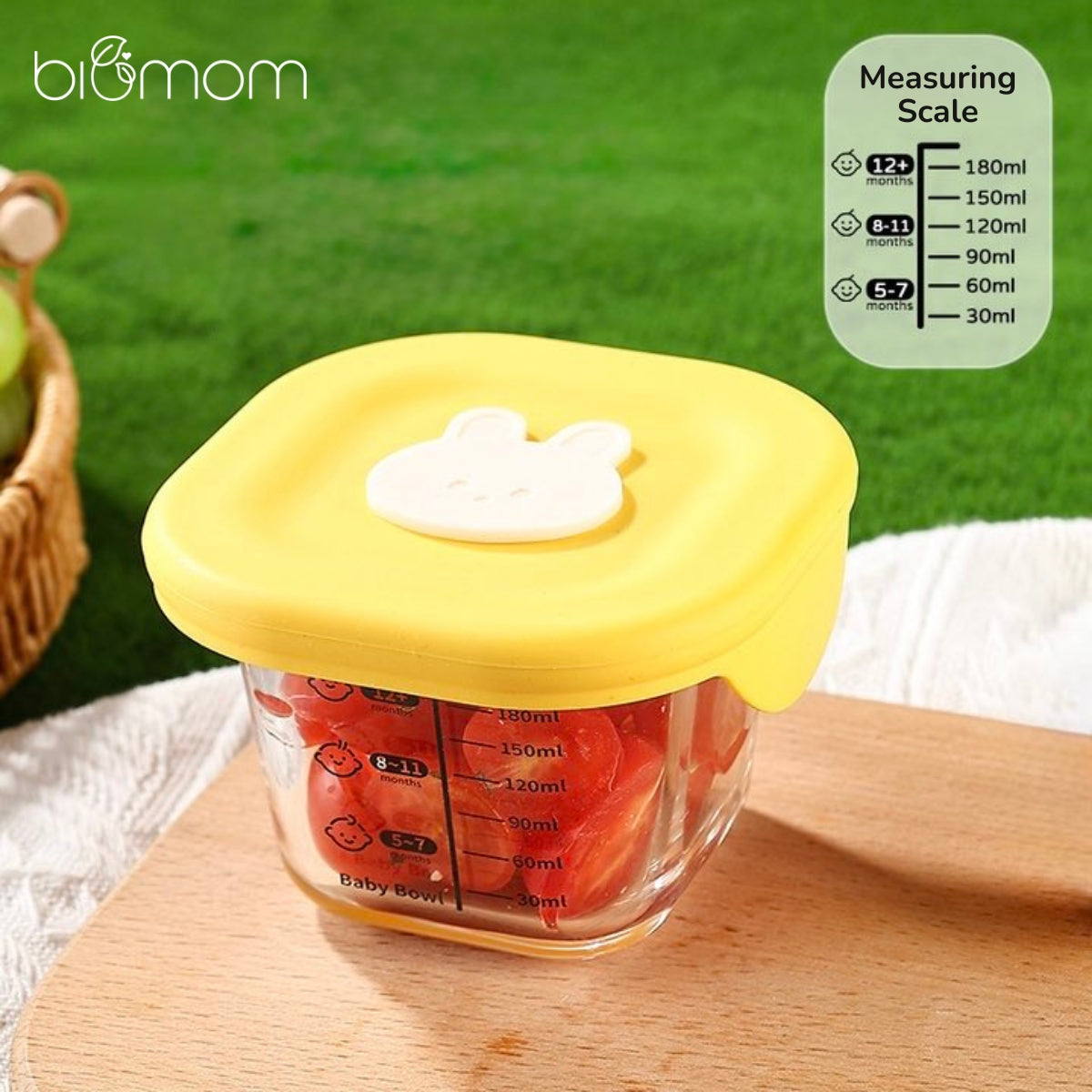 Biomom Bunny Glass Portion Food Jar with Lid, 180ml x 2pk (2 Colors)