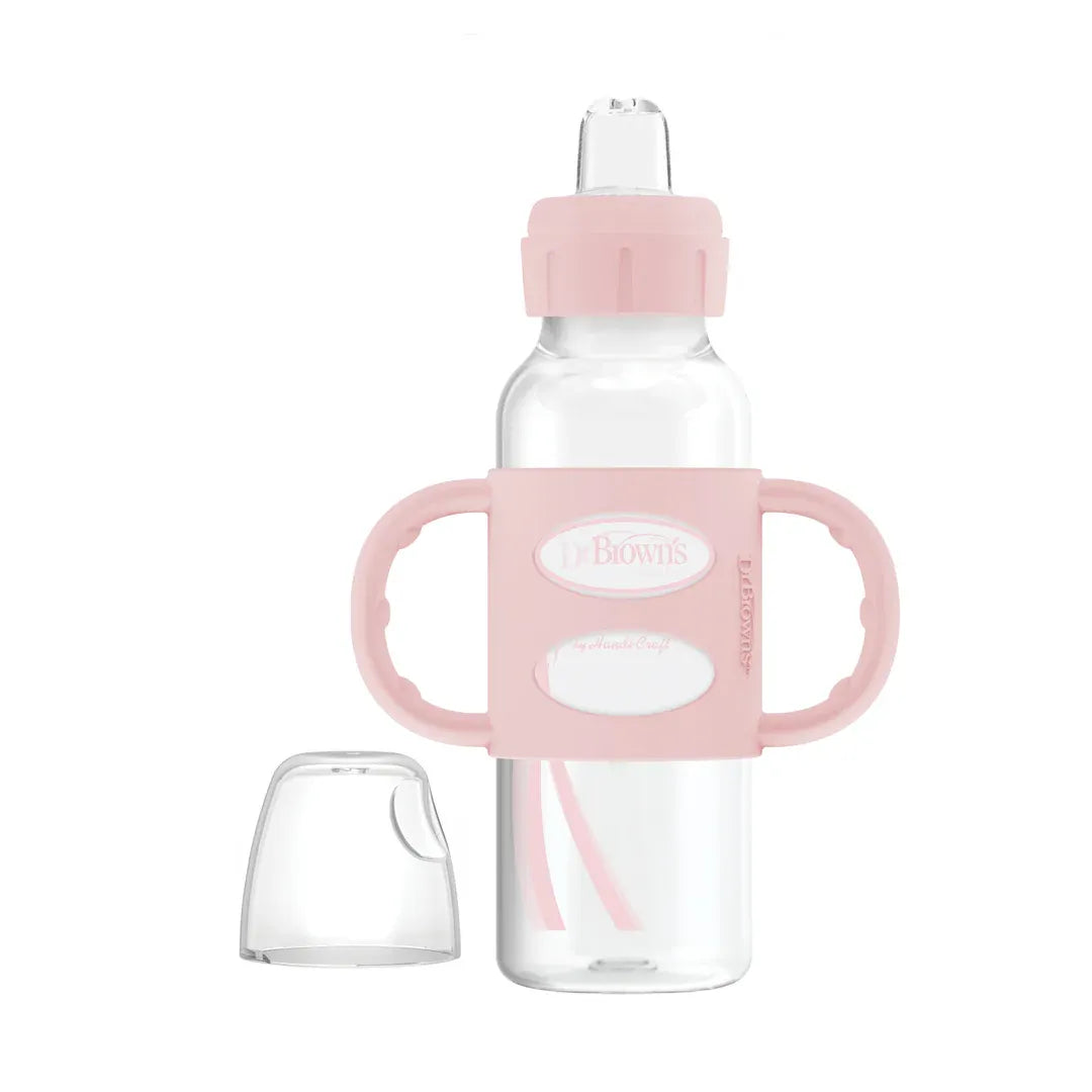 Dr. Brown's Milestones Narrow Sippy Spout Bottle with Silicone Handles, 8 oz/250 mL (7 Colors)