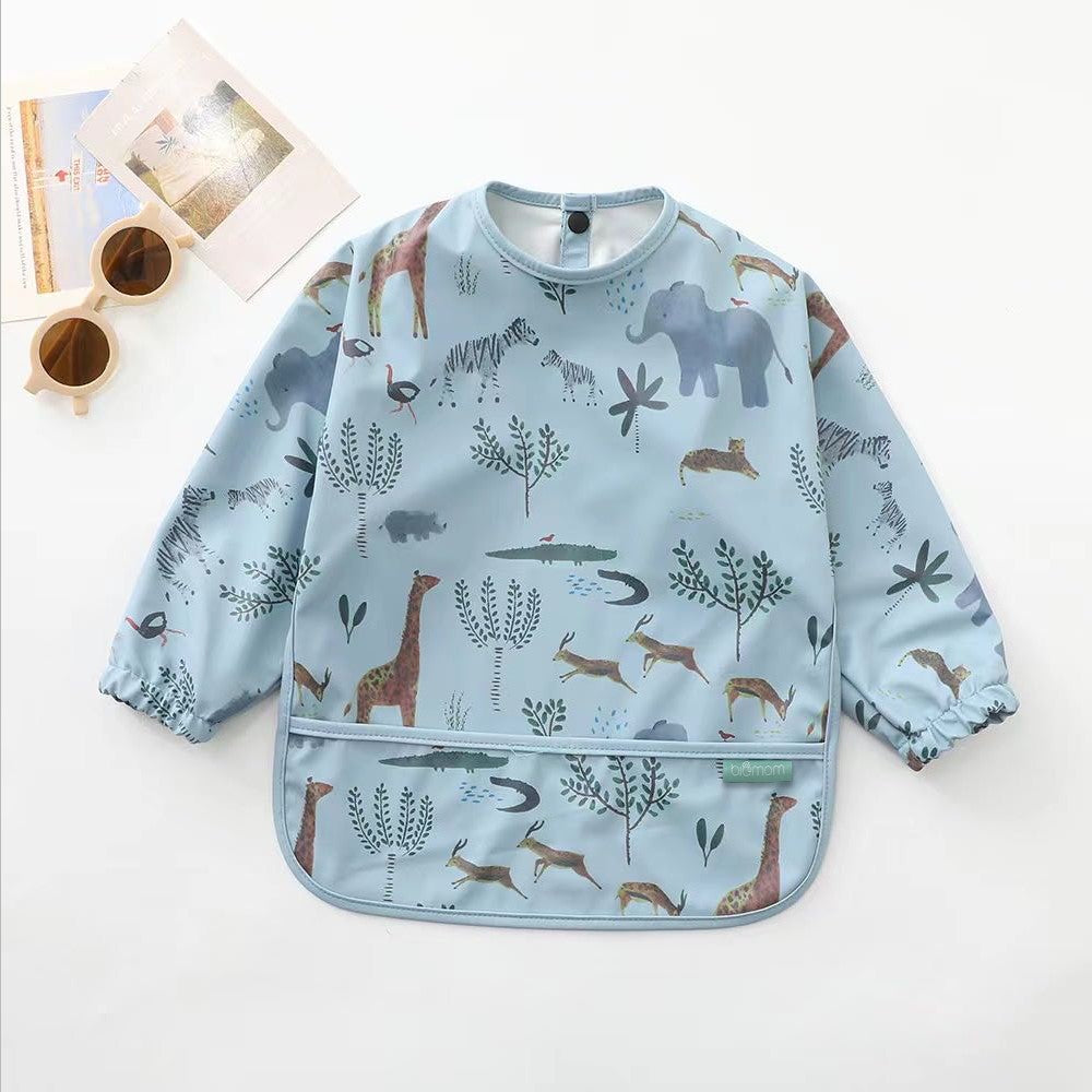 Biomom Baby Smock Bib - Blue Safari (2 Sizes)
