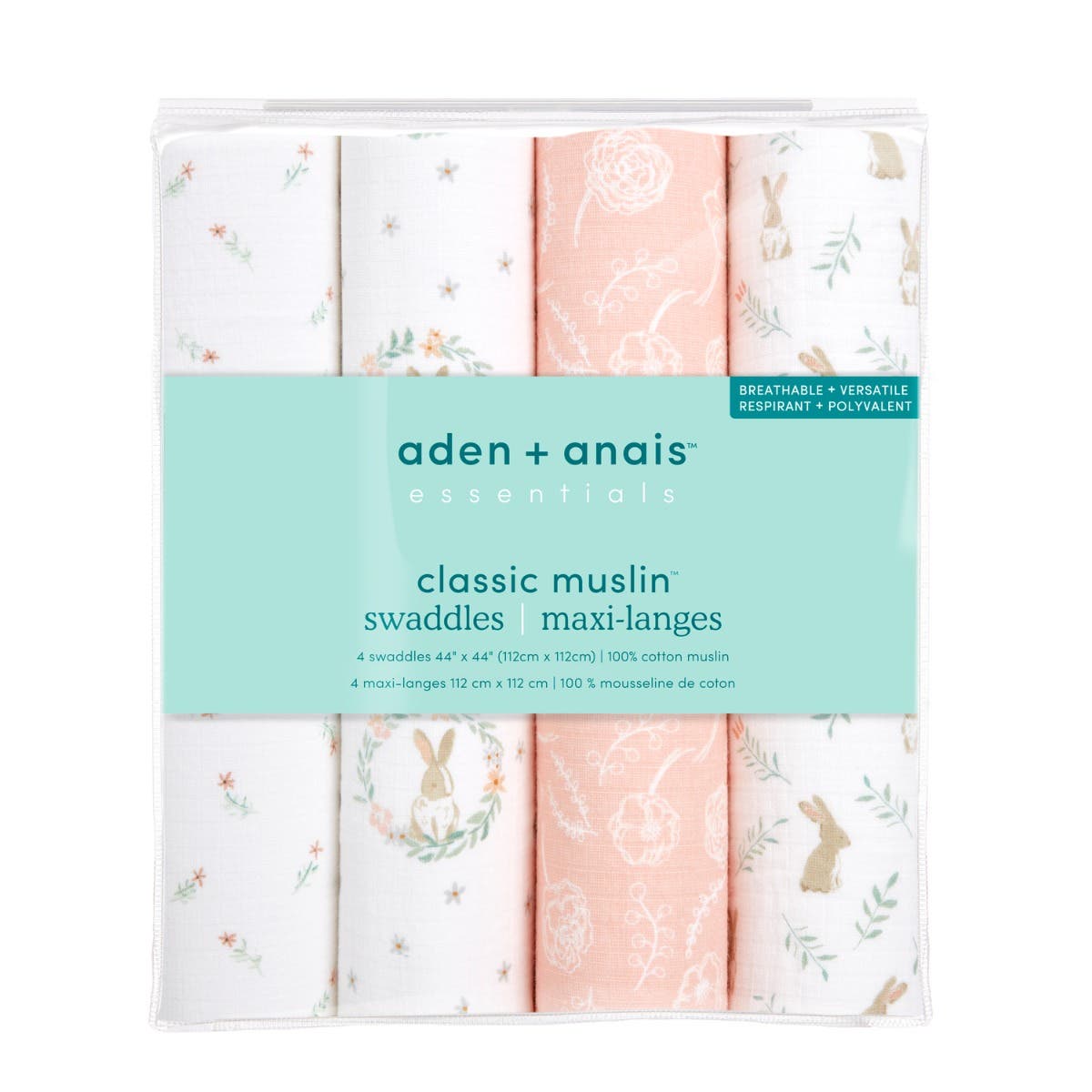 Aden Anais Essentials Muslin Cotton Swaddle (44 x 44 in), 4pk (31 Designs) - Pupsik Singapore