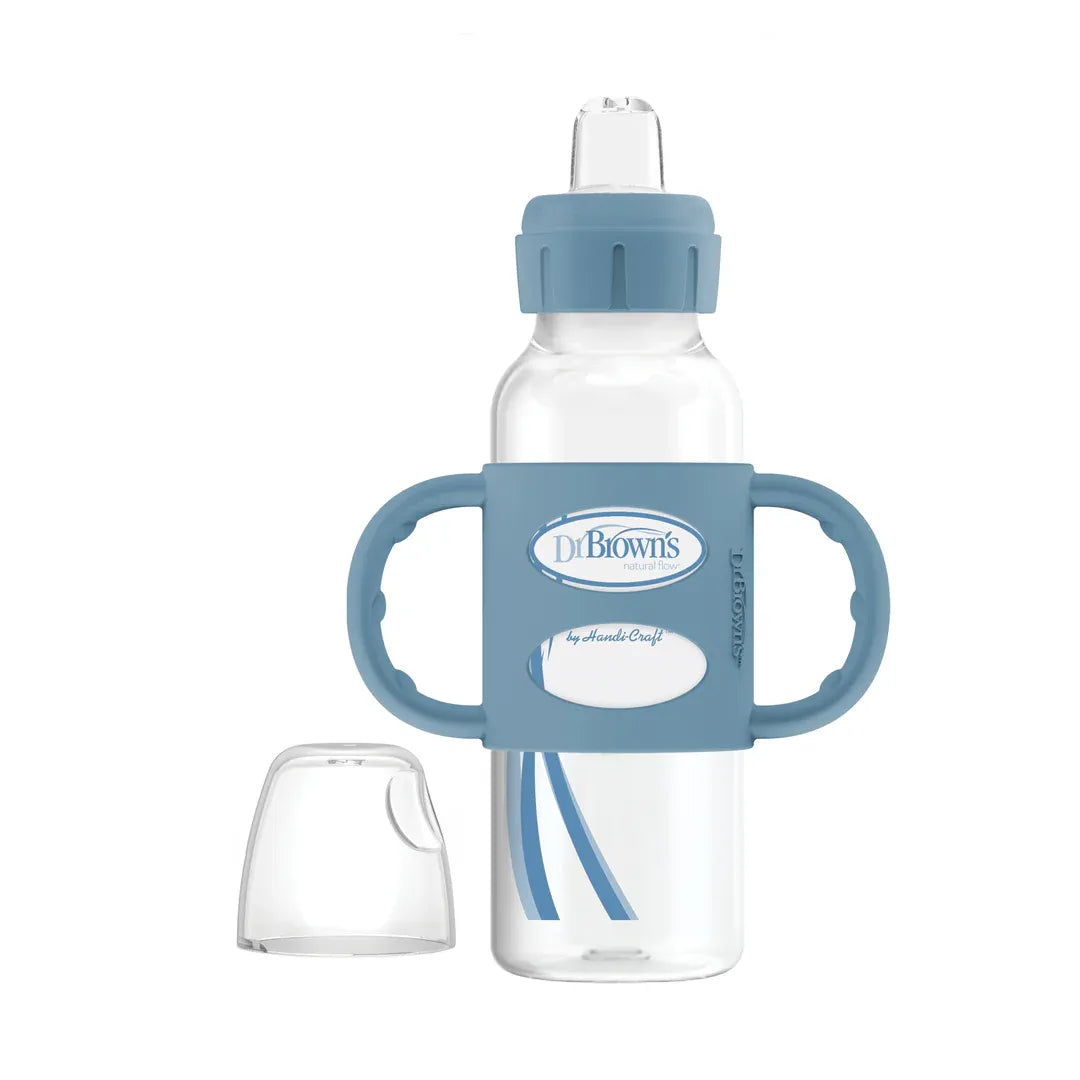 Dr. Brown's Milestones Narrow Sippy Spout Bottle with Silicone Handles, 8 oz/250 mL (7 Colors)