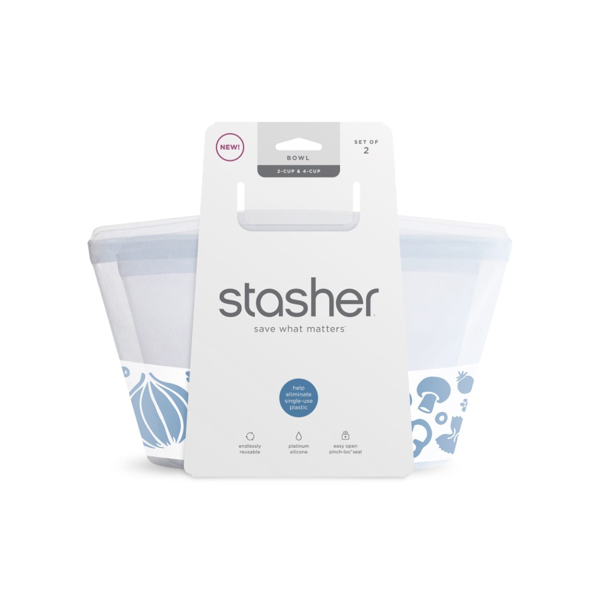 Stasher Reusable Silicone Bowl Bundle (2-Cup & 4-Cup) - Clear