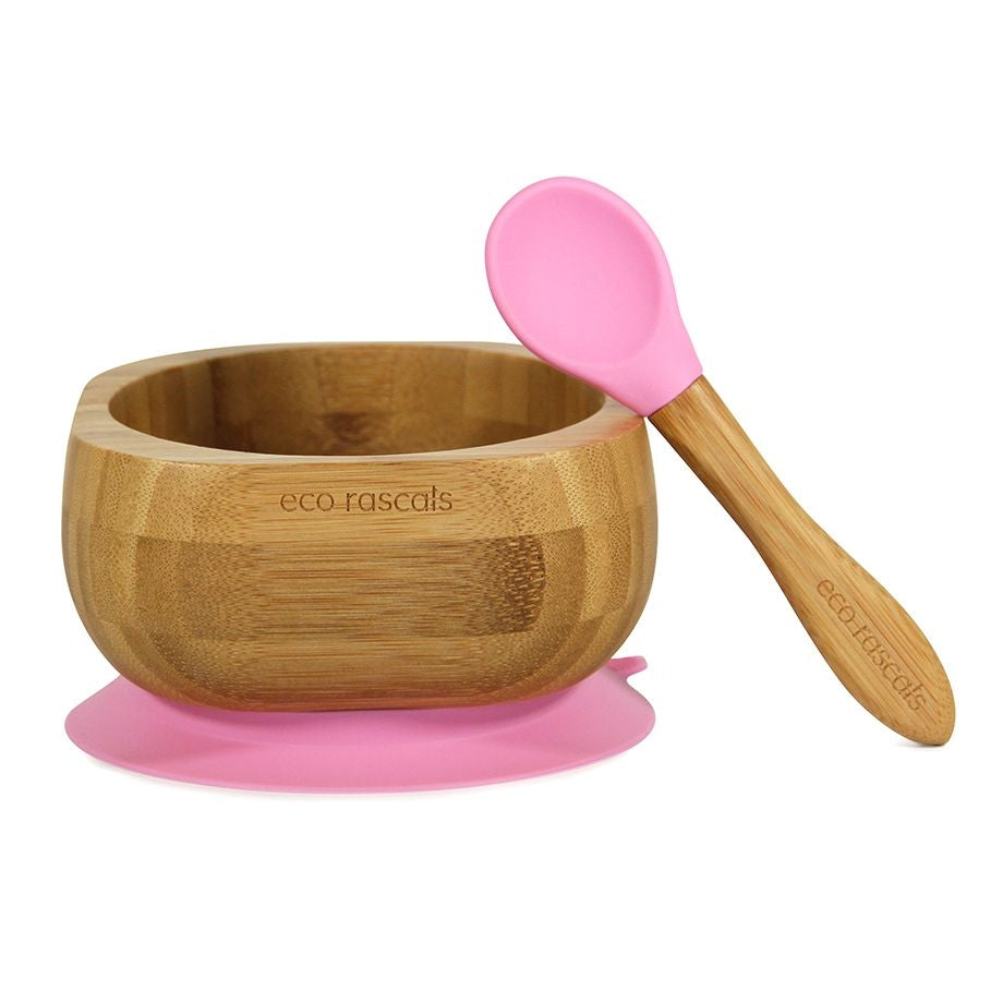 Eco Rascals Bamboo Suction Baby Bowl & Spoon (4 Colours) - Pupsik Singapore