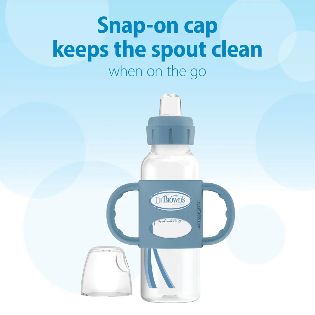 Dr. Brown's Milestones Narrow Sippy Spout Bottle with Silicone Handles, 8 oz/250 mL (7 Colors)
