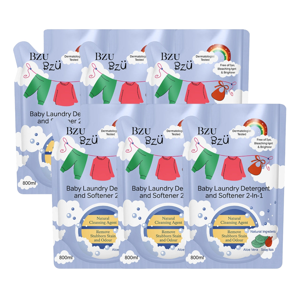 [Bundle] BZU BZU Baby Laundry Detergent & Softener 2-in-1, 6 x 800ml Refill (Exp 07/27)