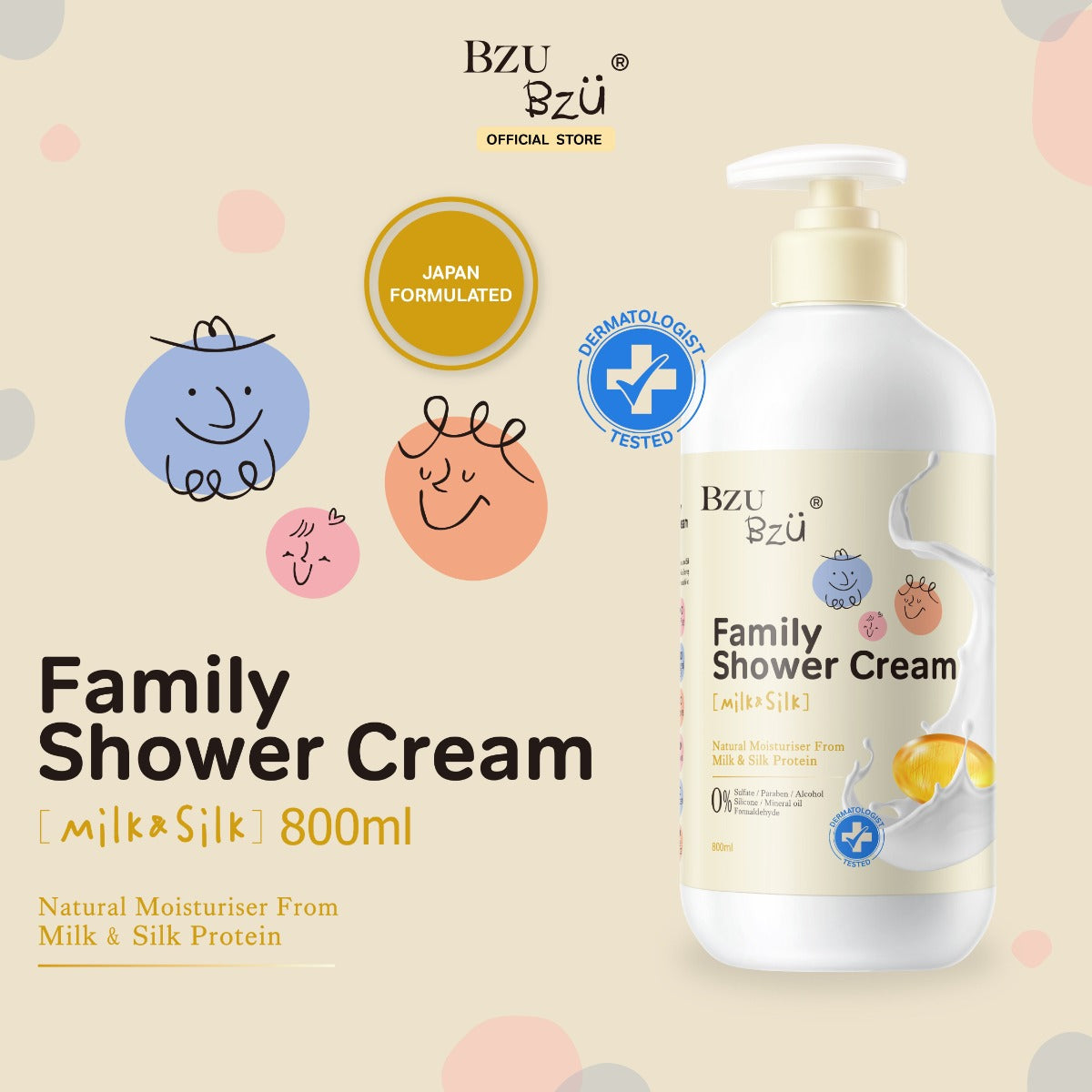 BZU BZU Family Milk & Silk Shower Cream, 800ml (Exp 04/27)