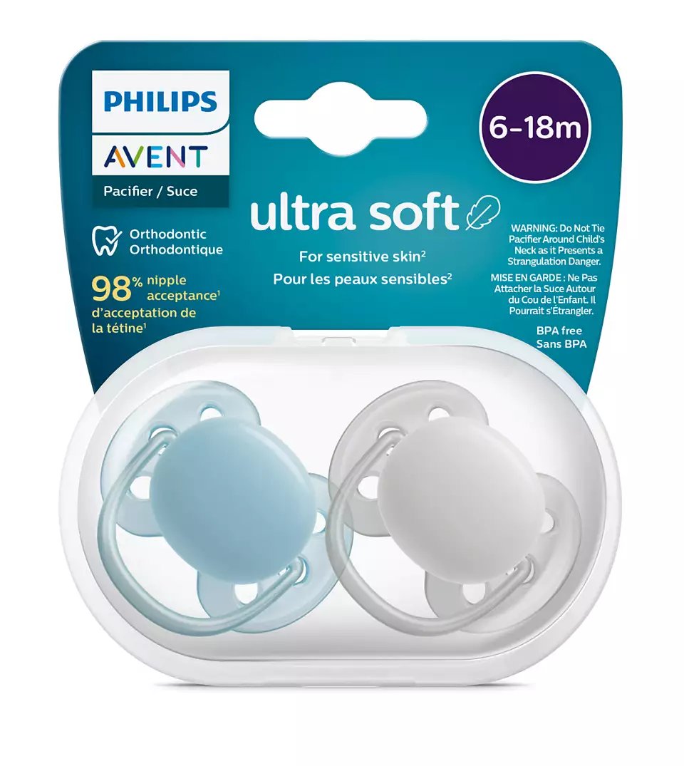 Philips Avent Ultra Soft Pacifiers, 2pk - 6-18M (2 Designs) - Pupsik Singapore