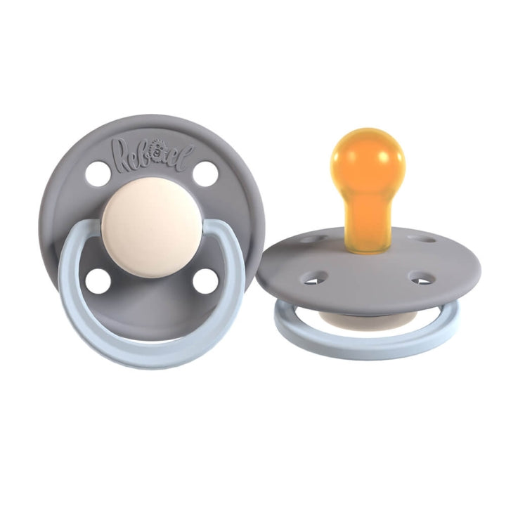 Rabael Duo Natural Rubber Round Pacifiers, 2pk -Stormy Pearly Elephant/Cold White Pony (2 Sizes)