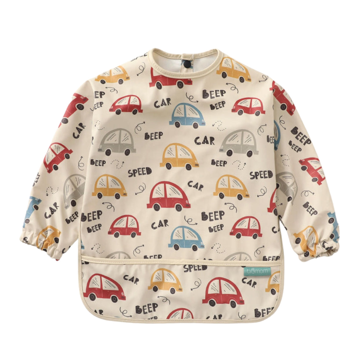Biomom Baby Smock Bib - Beige Cars (2 Sizes)