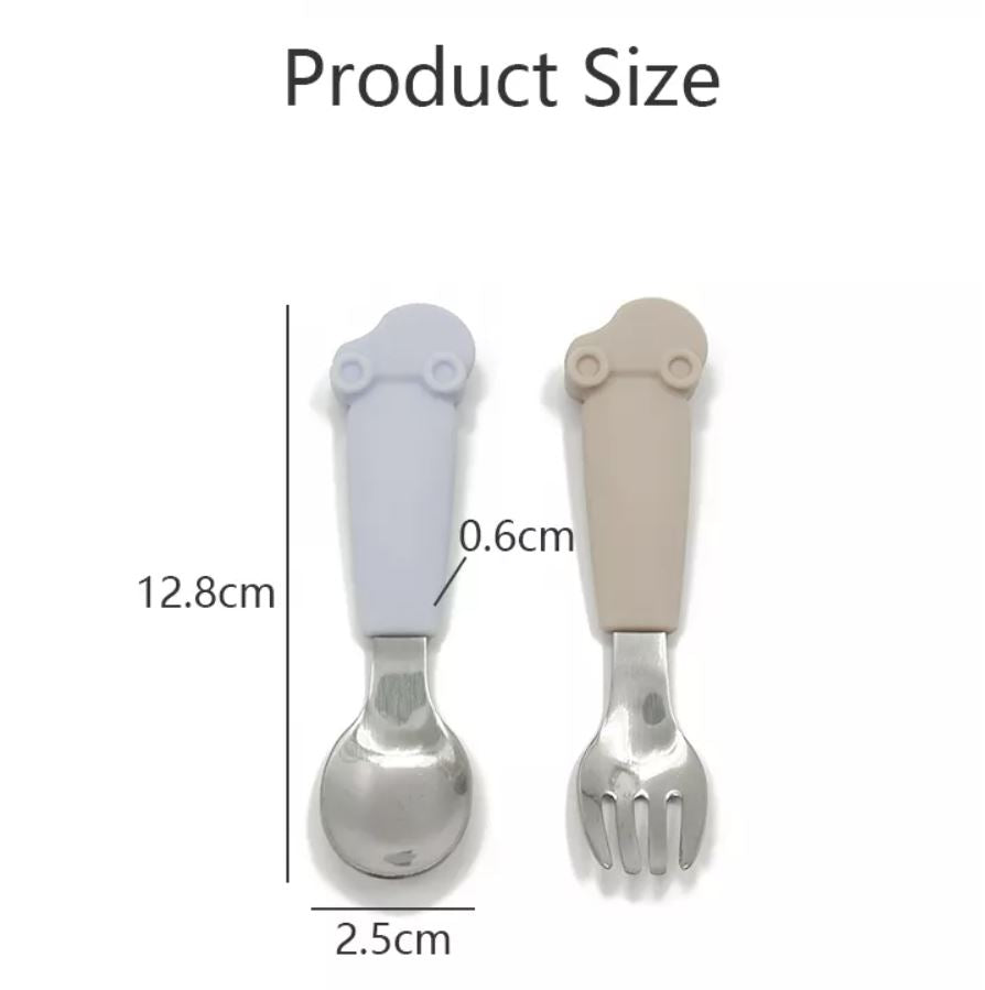 Biomom Silicone Handle Stainless Steel Little Fork (4 Designs) - Pupsik Singapore