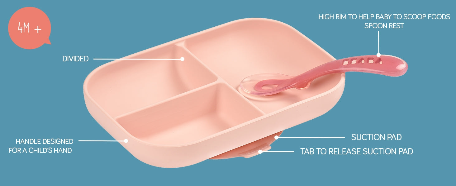 Beaba Silicone Divided Baby Plate & Spoon (3 Colours) - Pupsik Singapore