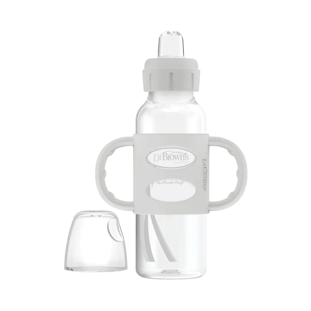 Dr. Brown's Milestones Narrow Sippy Spout Bottle with Silicone Handles, 8 oz/250 mL (7 Colors)