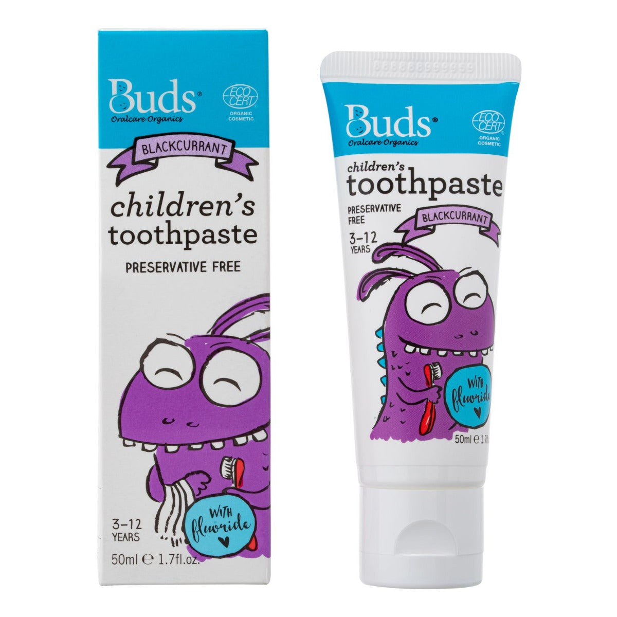 Buds Organics Children's Toothpaste with Flouride - Blackcurrant, 50ml - exp 09/27