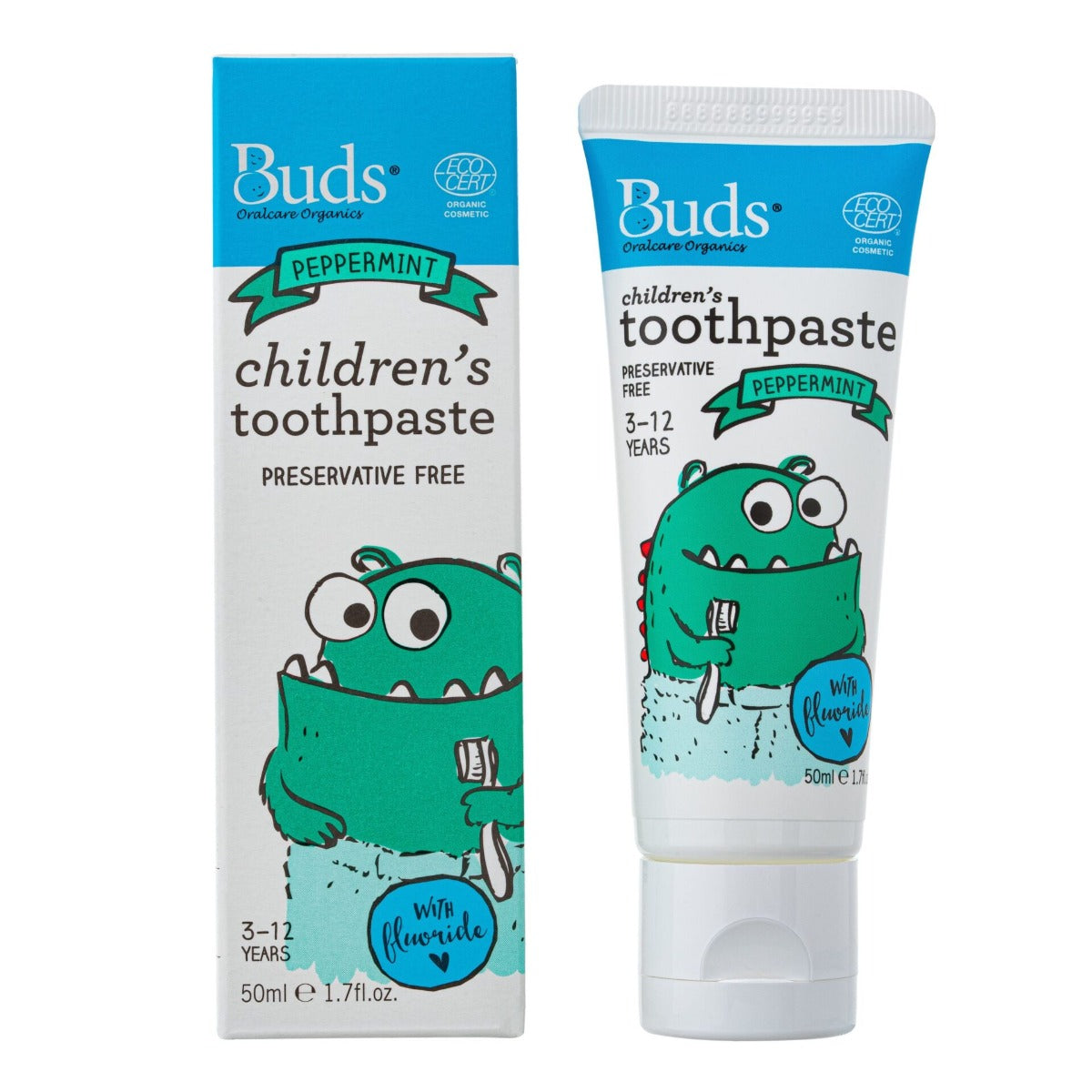 Buds Organics Children's Toothpaste with Flouride - Peppermint, 50ml (exp 12/27)