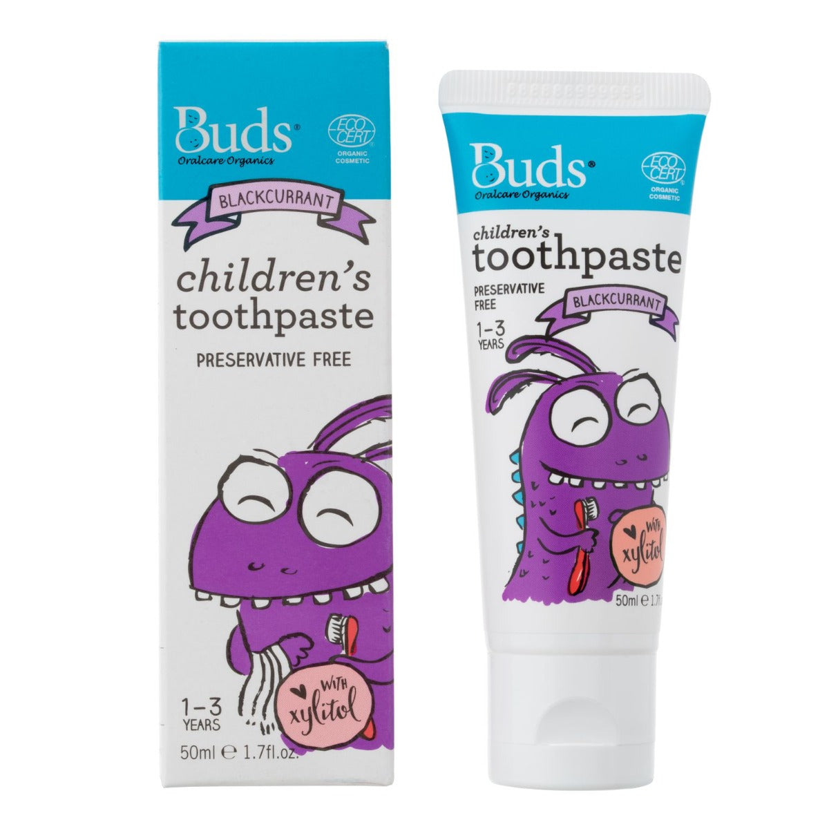 Buds Organics Children's Toothpaste with Xylitol - Blackcurrant, 50ml (Exp 11/27)