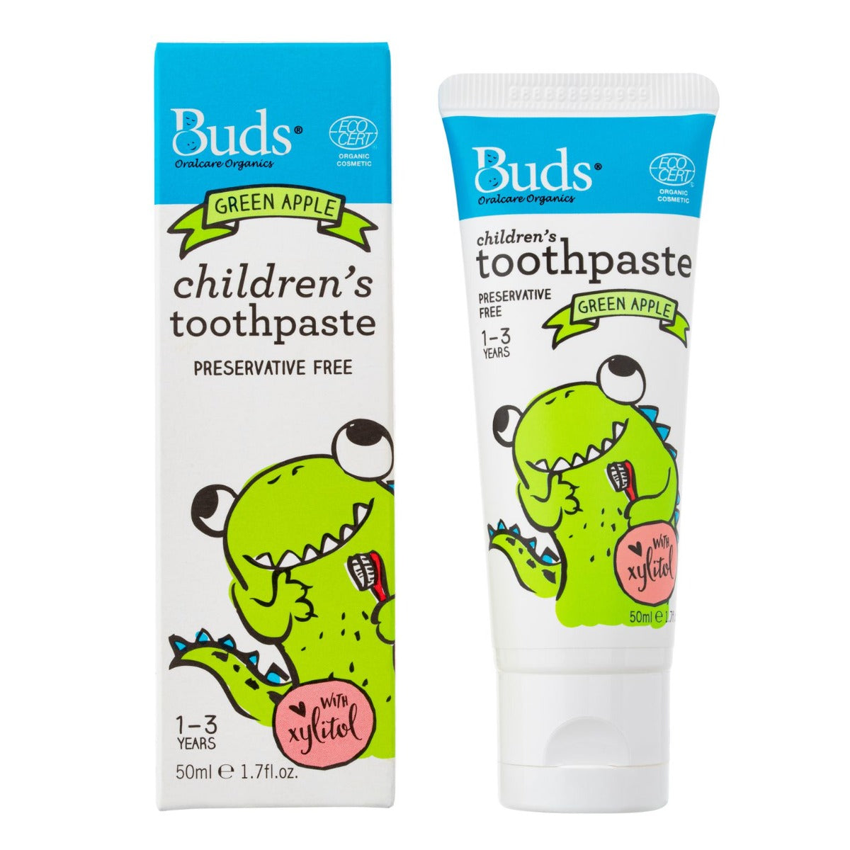 Buds Organics Children's Toothpaste with Xylitol - Green Apple, 50ml - exp 10/27