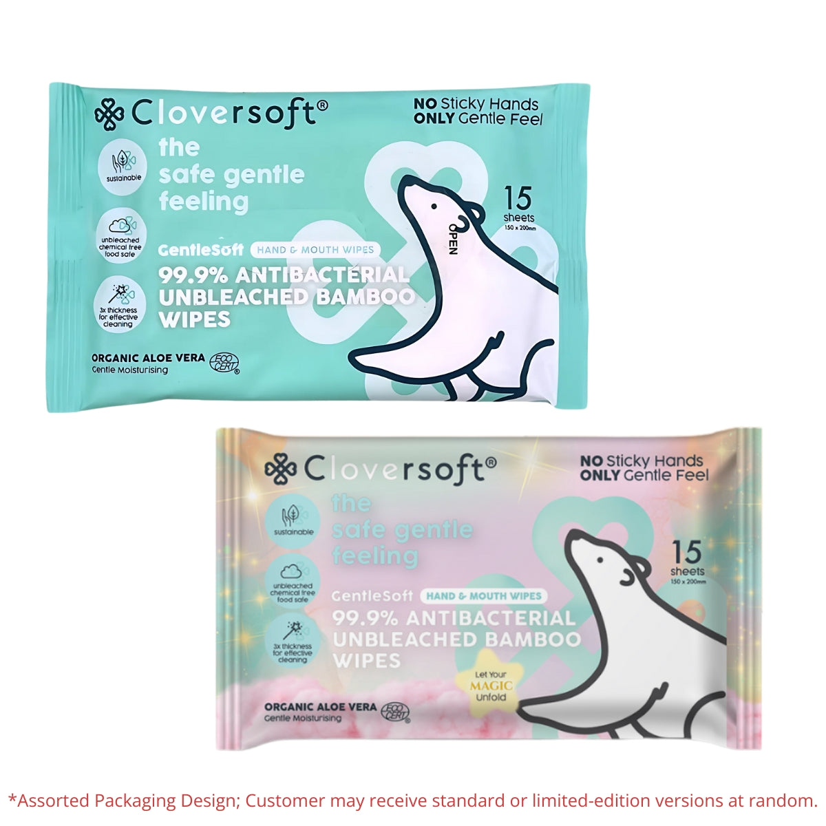 Cloversoft Plant-Based Unbleached Bamboo Organic Antibacterial Wipes  (10x15=150 sheets) - Exp 10/27