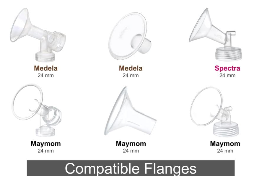 Maymom Silicone Flange Inserts for Medela & Spectra 24mm Breastshield (Long), 2pc (3 Sizes)