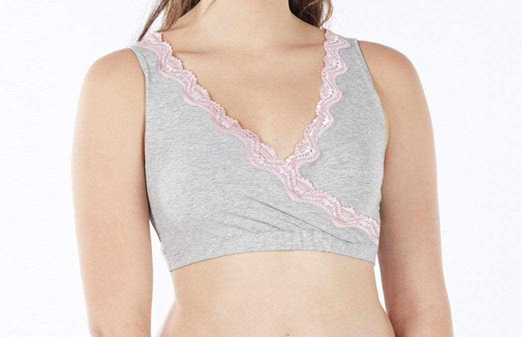 MEV Cross-Front Luxe Maternity-Nursing Bra - Heather Grey