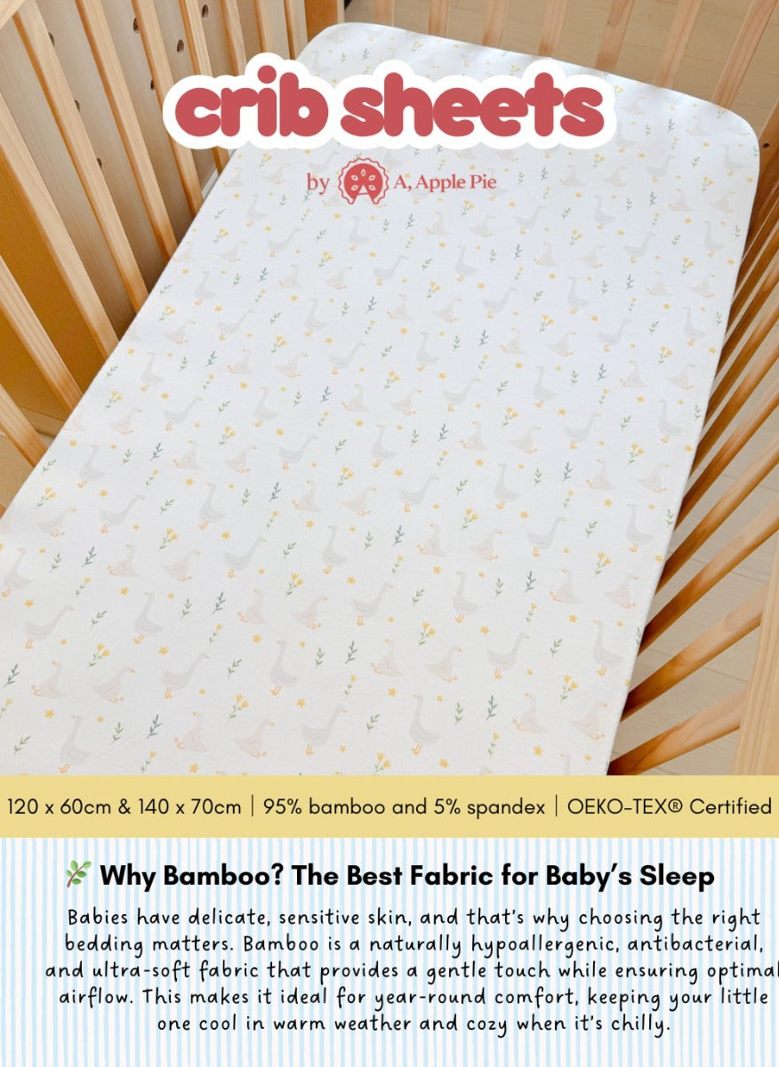 A, Apple Pie Bamboo Fitted Crib Sheets, 120 x 60 / 70 x 140cm (3 Designs)
