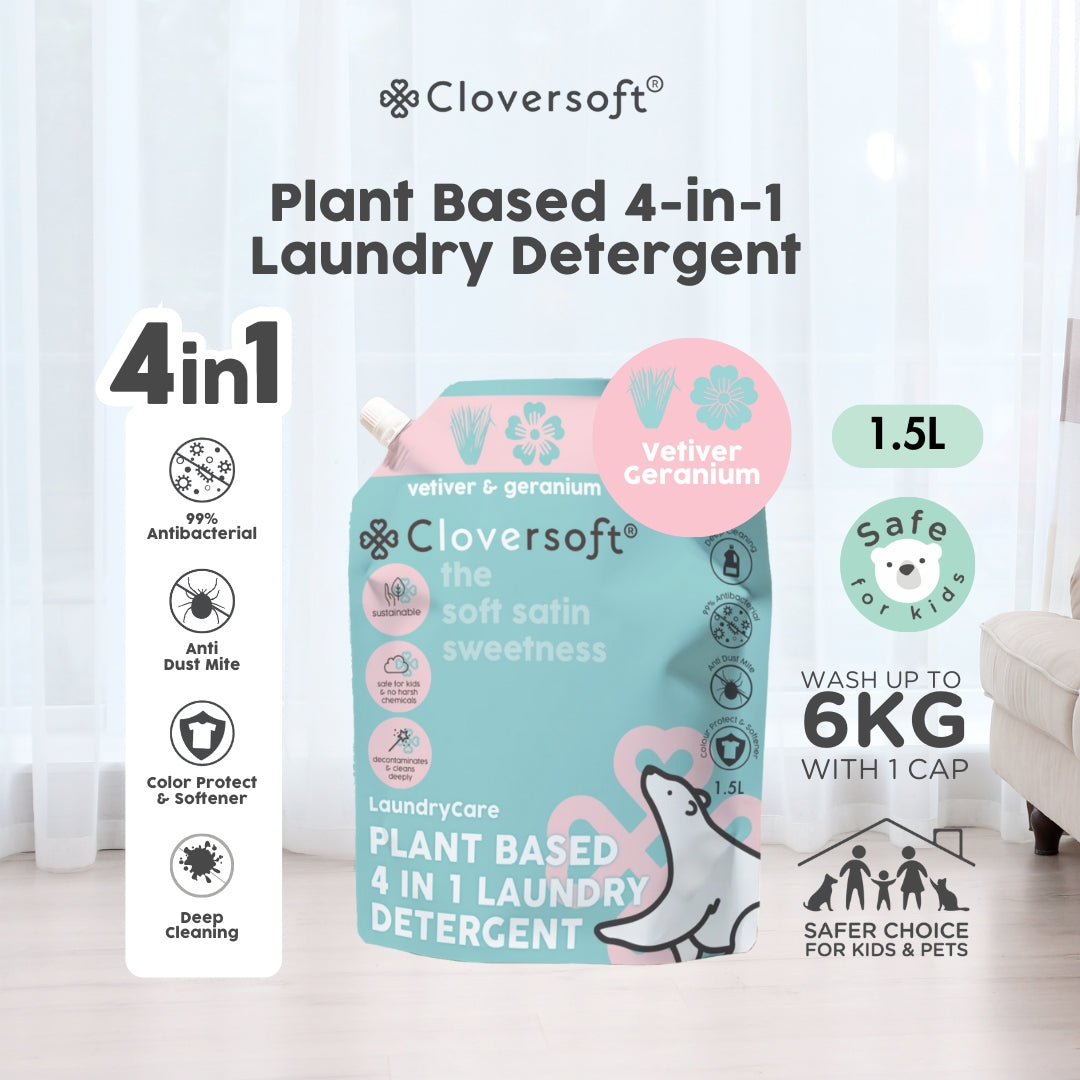 Cloversoft Plant-based 4-in-1 Laundry Detergent, 1.5L Refill Bag - Vetiver & Geranium (Exp 03/28)