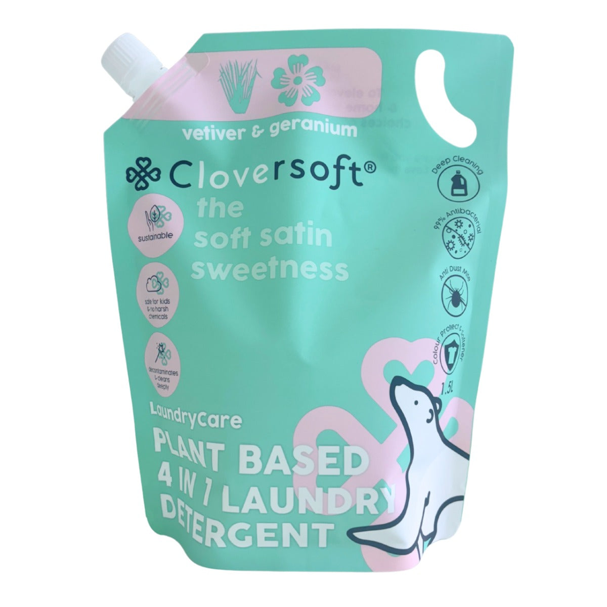 Cloversoft Plant-based 4-in-1 Laundry Detergent, 1.5L Refill Bag - Vetiver & Geranium (Exp 03/28)