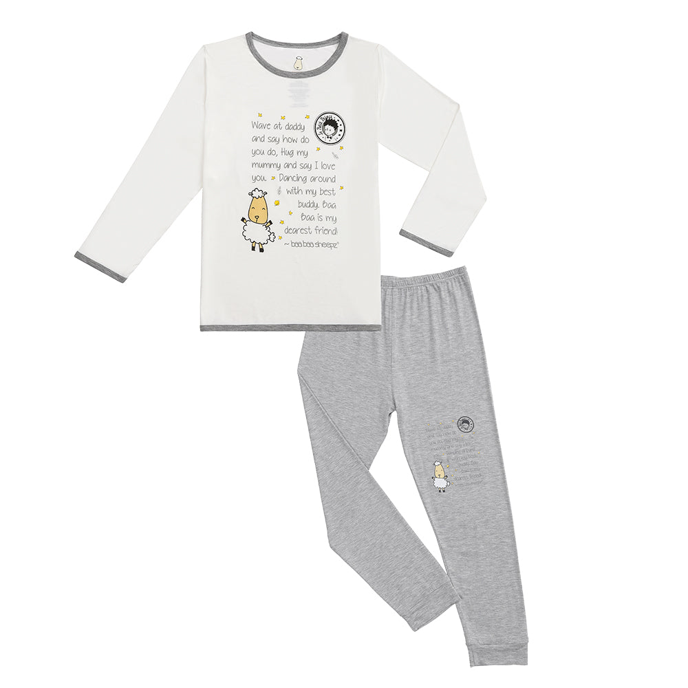 Baa Baa Sheepz Baby Long Sleeve Pyjama Set - Le Petit Prince D07  White + Grey (Lyrics)