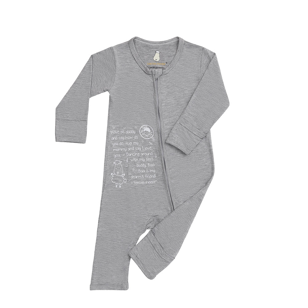 Baa Baa Sheepz Baby Zip Romper - Le Petit Prince D07 Grey (Lyrics)