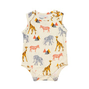 A, Apple Pie Bamboo Baby Sleeveless Tank Onesie - Safari (4 Sizes)