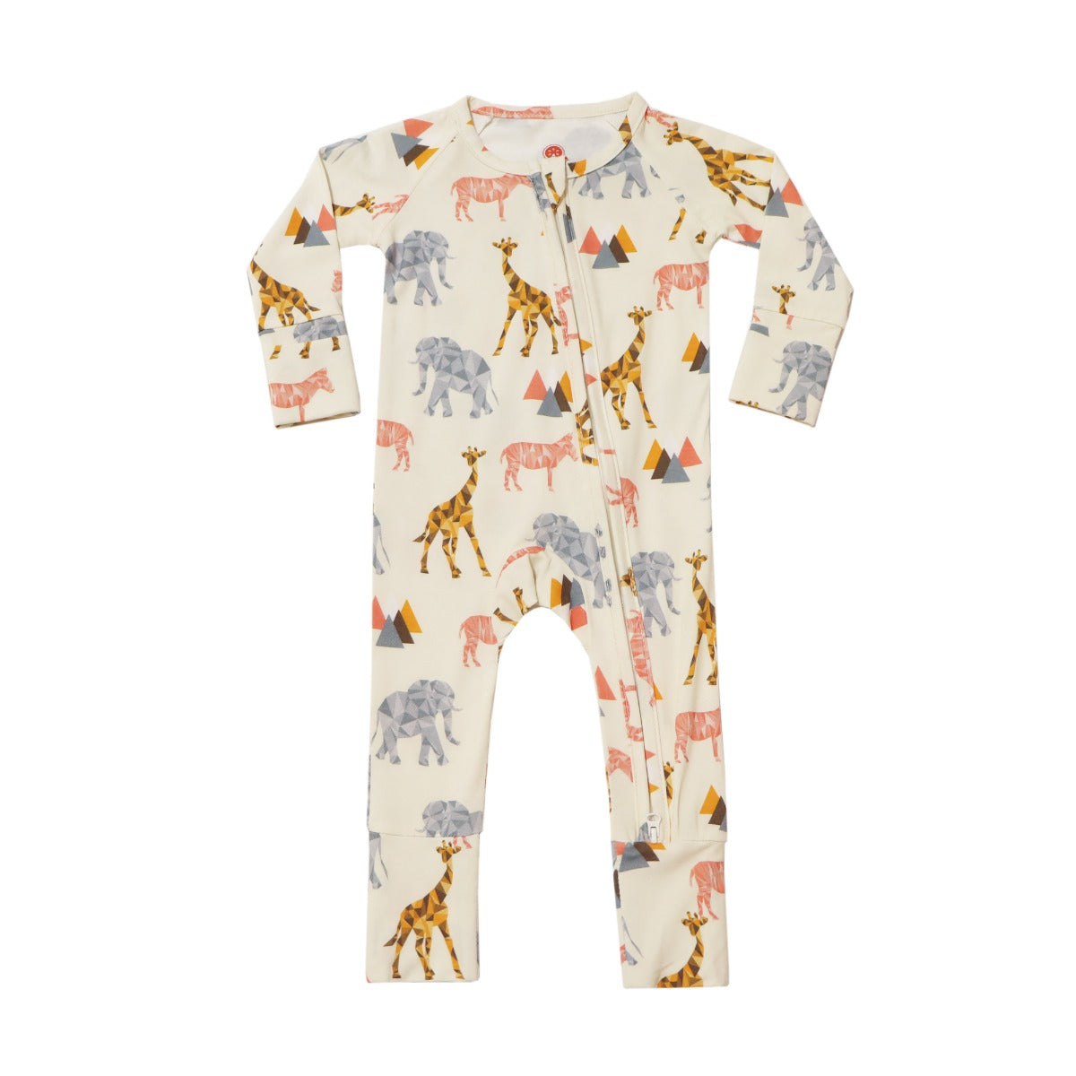 A, Apple Pie Bamboo Baby Zip Long Sleeve Romper - Safari