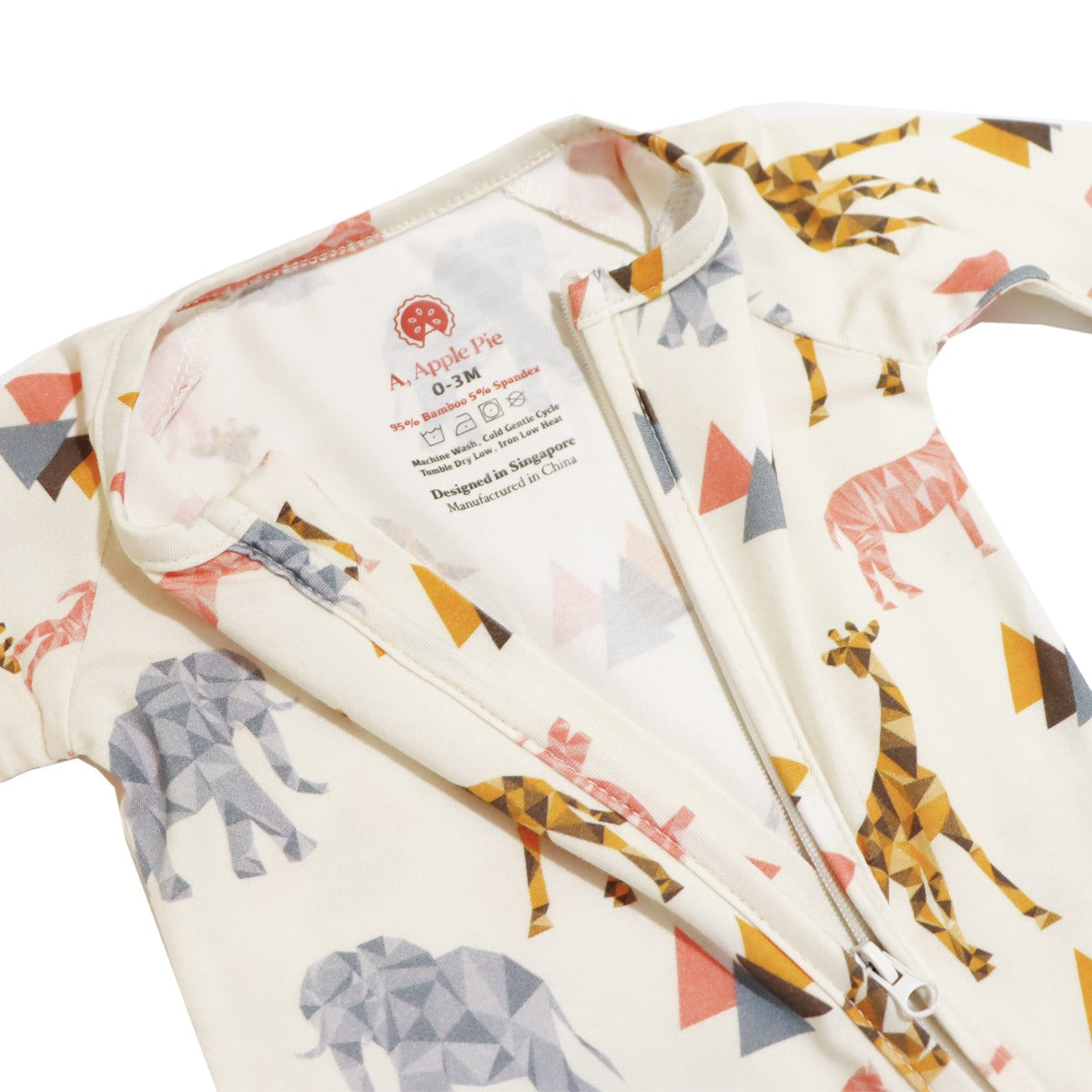 A, Apple Pie Bamboo Baby Zip Long Sleeve Romper - Safari