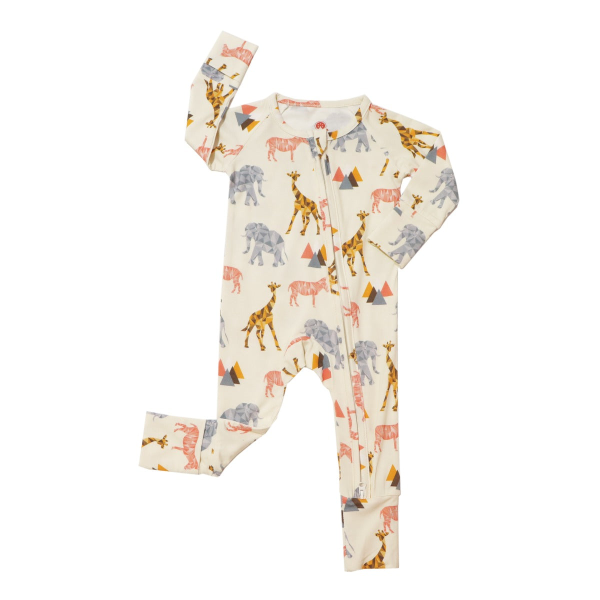 A, Apple Pie Bamboo Baby Zip Long Sleeve Romper - Safari