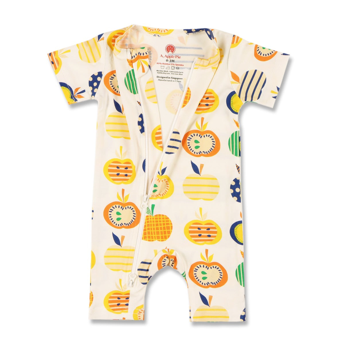 A, Apple Pie Bamboo Baby Zip Short Sleeve Romper - Apple Farm (5 Sizes)