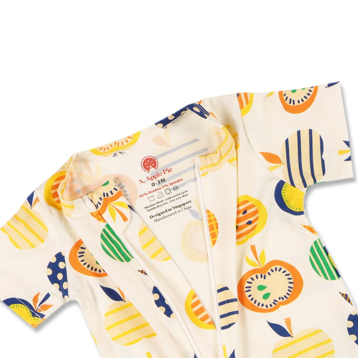 A, Apple Pie Bamboo Baby Zip Short Sleeve Romper - Apple Farm (5 Sizes)