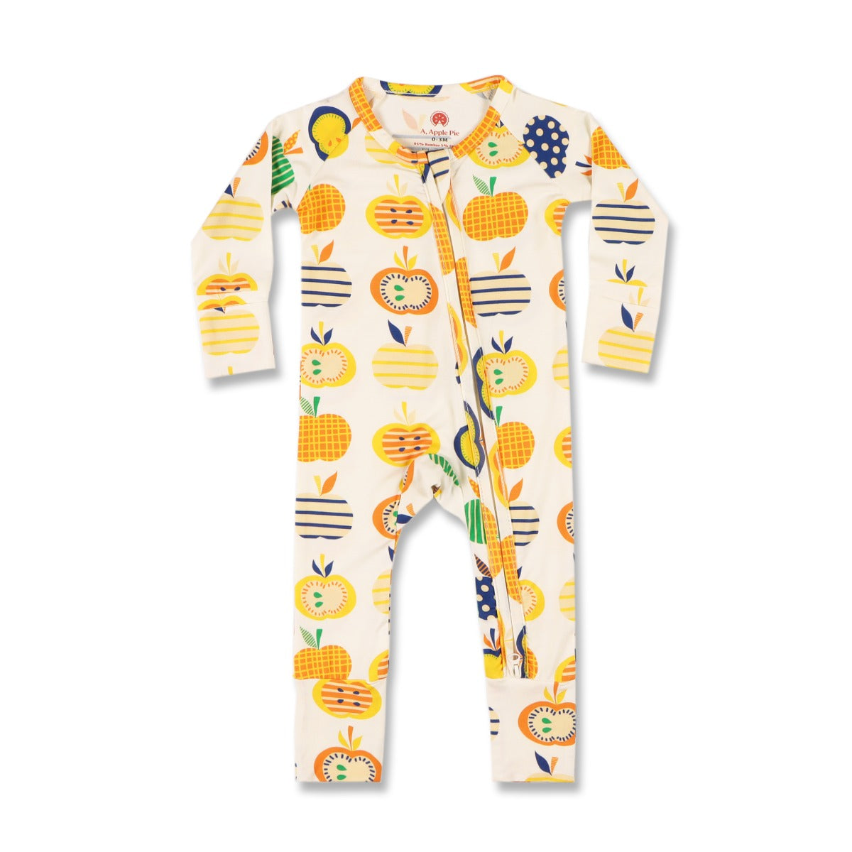 A, Apple Pie Bamboo Baby Zip Long Sleeve Romper - Apple Farm (4 Sizes)