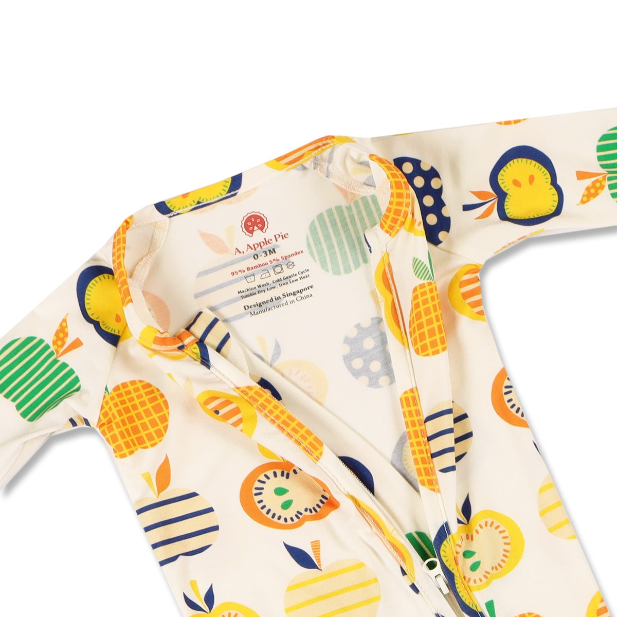 A, Apple Pie Bamboo Baby Zip Long Sleeve Romper - Apple Farm (4 Sizes)