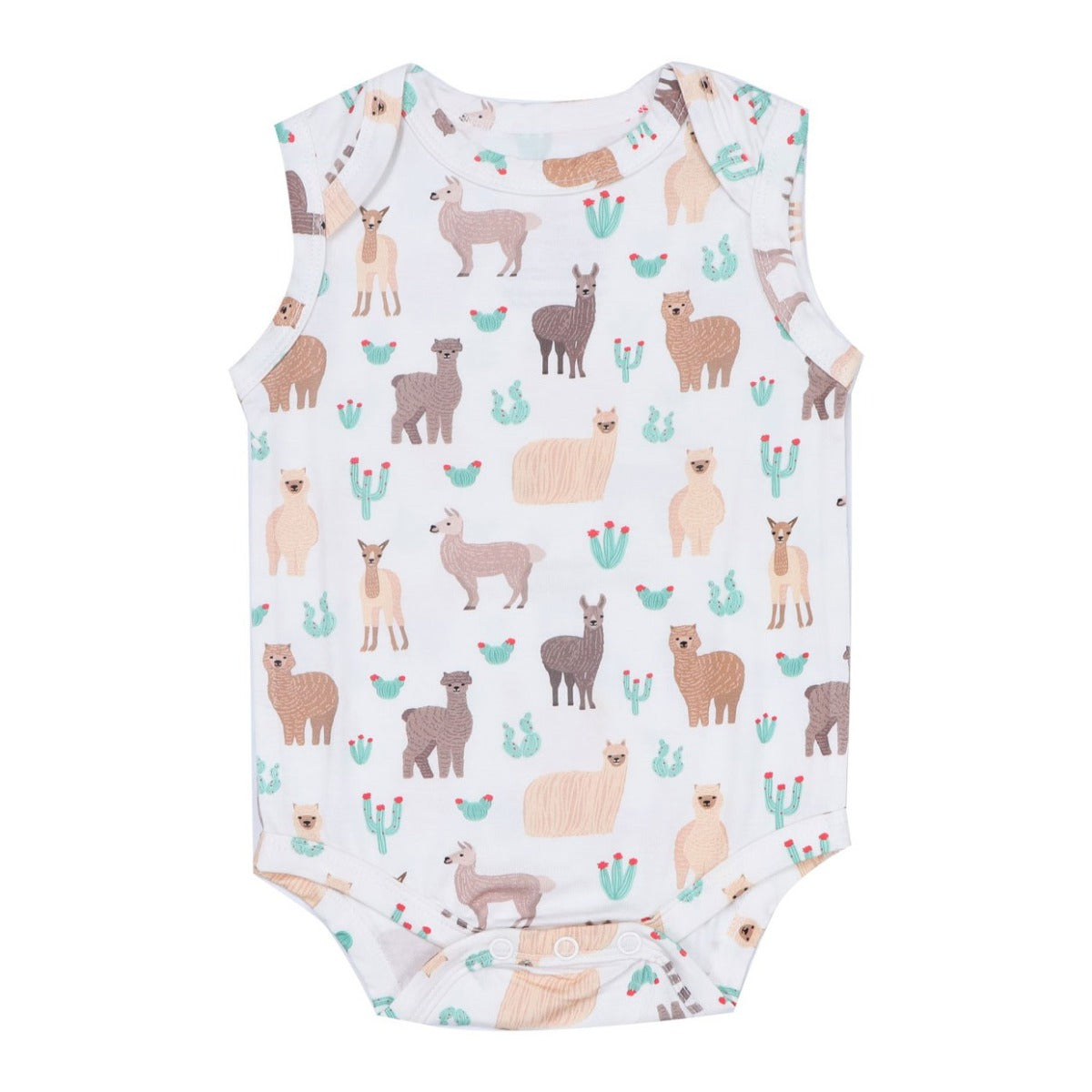 A, Apple Pie Bamboo Baby Sleeveless Tank Onesie - Llamas & Cacti (5 Sizes)