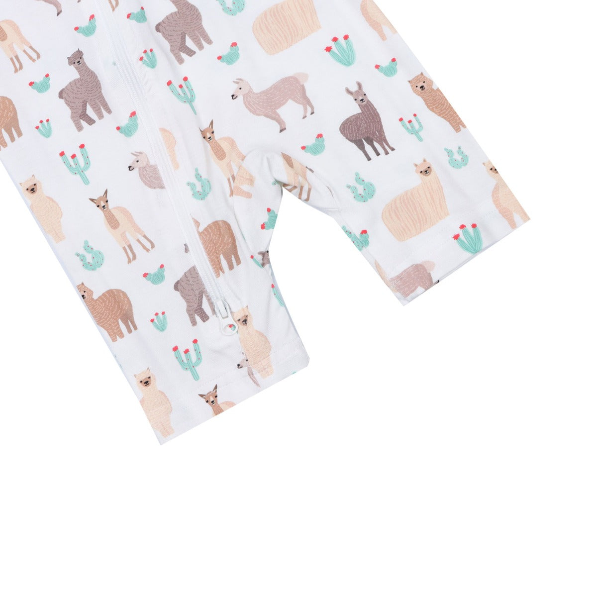 A, Apple Pie Bamboo Baby Zip Short Sleeve Romper - Llamas & Cacti (5 Sizes)