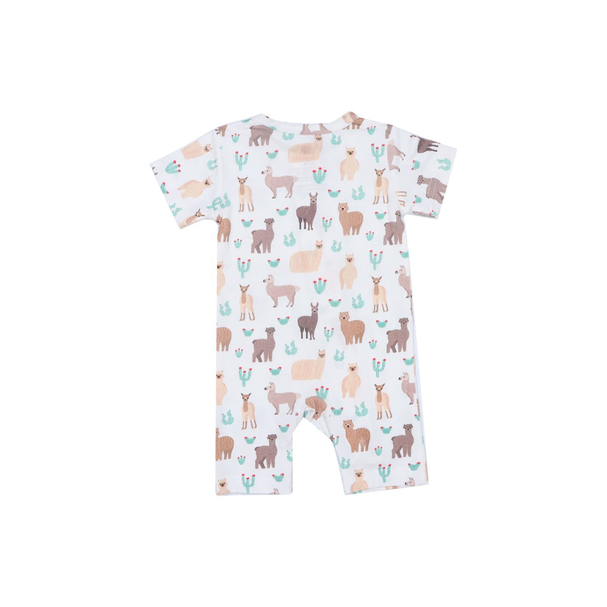 A, Apple Pie Bamboo Baby Zip Short Sleeve Romper - Llamas & Cacti (5 Sizes)