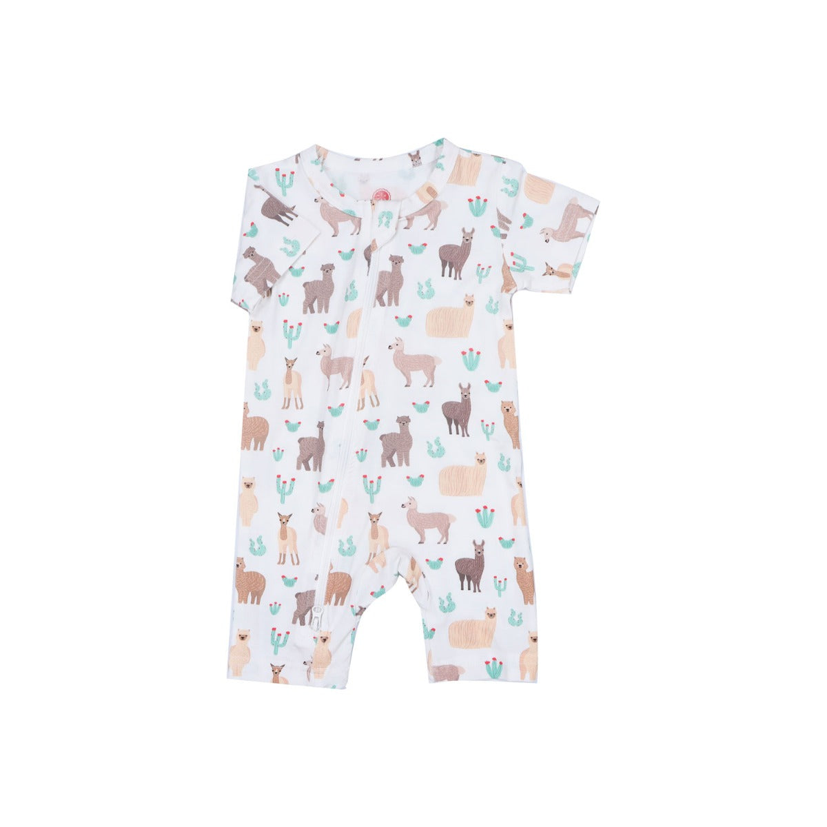 A, Apple Pie Bamboo Baby Zip Short Sleeve Romper - Llamas & Cacti (5 Sizes)