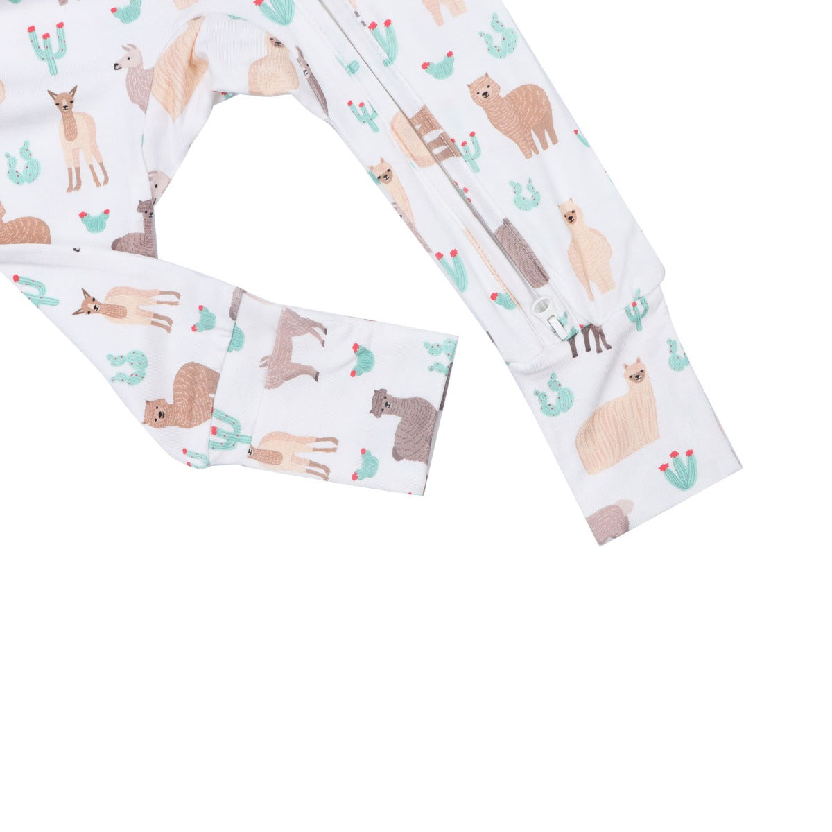 A, Apple Pie Bamboo Baby Zip Long Sleeve Romper - Llamas & Cacti (5 Sizes)